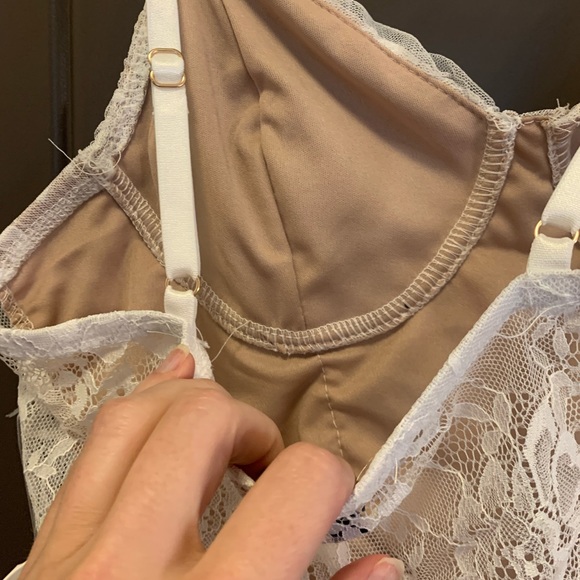 NanaMacs “You’ll Think of Me Shirred Lace Bodysuit” in Ivory/Nude - Picture 8 of 9